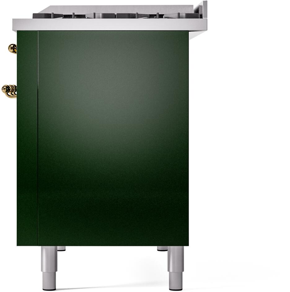 Ilve UP48FNMPEGGLP Nostalgie Ii 48 Inch Dual Fuel Liquid Propane Freestanding Range In Emerald Green With Brass Trim