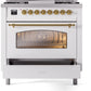 Ilve UP36FNMPWHG Nostalgie Ii 36 Inch Dual Fuel Natural Gas Freestanding Range In White With Brass Trim