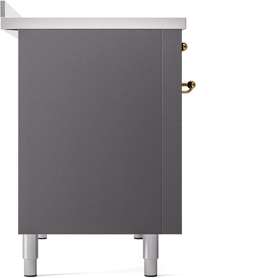 Ilve UPI486NMPMGG Nostalgie Ii 48 Inch Electric Freestanding Range In Matte Graphite With Brass Trim