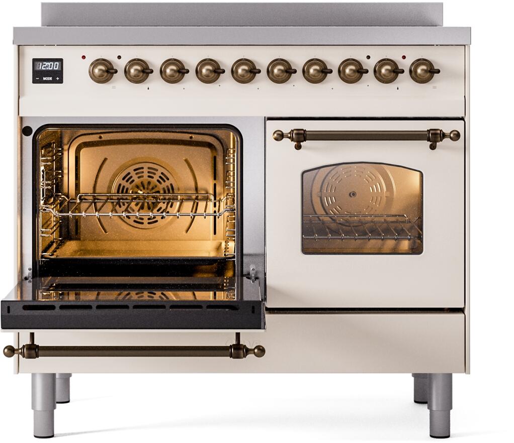 Ilve UPDI406NMPAWB Nostalgie Ii 40 Inch Electric Freestanding Range In Antique White With Bronze Trim