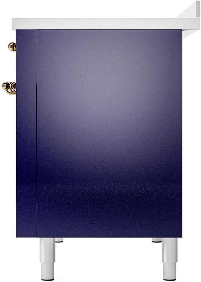 Ilve UPI486NMPMBG Nostalgie Ii 48 Inch Electric Freestanding Range In Blue With Brass Trim