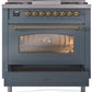 Ilve UP36FNMPBGG Nostalgie Ii 36 Inch Dual Fuel Natural Gas Freestanding Range In Blue Grey With Brass Trim