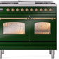 Ilve UPD40FNMPEGG Nostalgie Ii 40 Inch Dual Fuel Natural Gas Freestanding Range In Emerald Green With Brass Trim