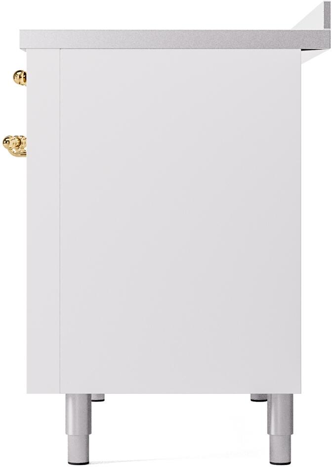 Ilve UPI486NMPWHG Nostalgie Ii 48 Inch Electric Freestanding Range In White With Brass Trim