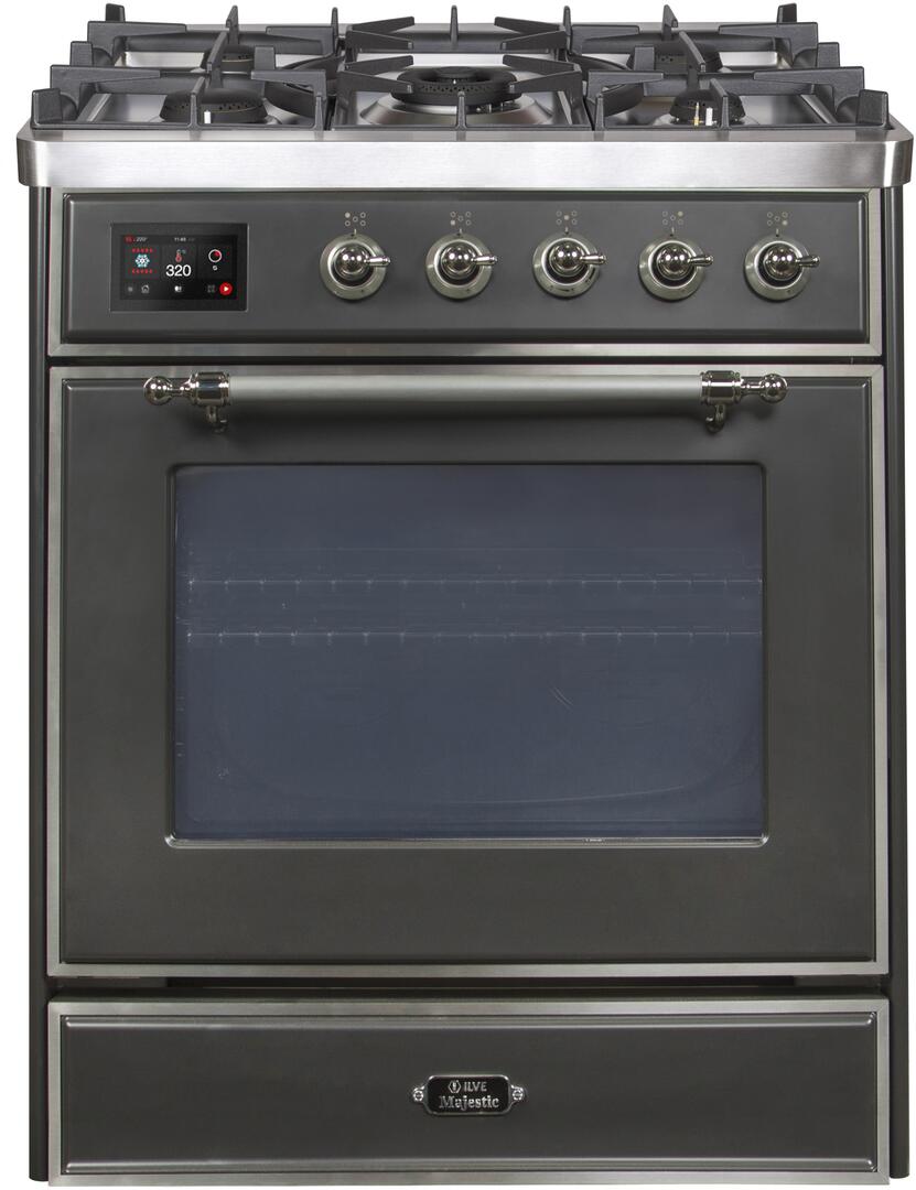 Ilve UM30DNE3MGCLP Majestic Ii 30 Inch Dual Fuel Liquid Propane Freestanding Range In Matte Graphite With Chrome Trim