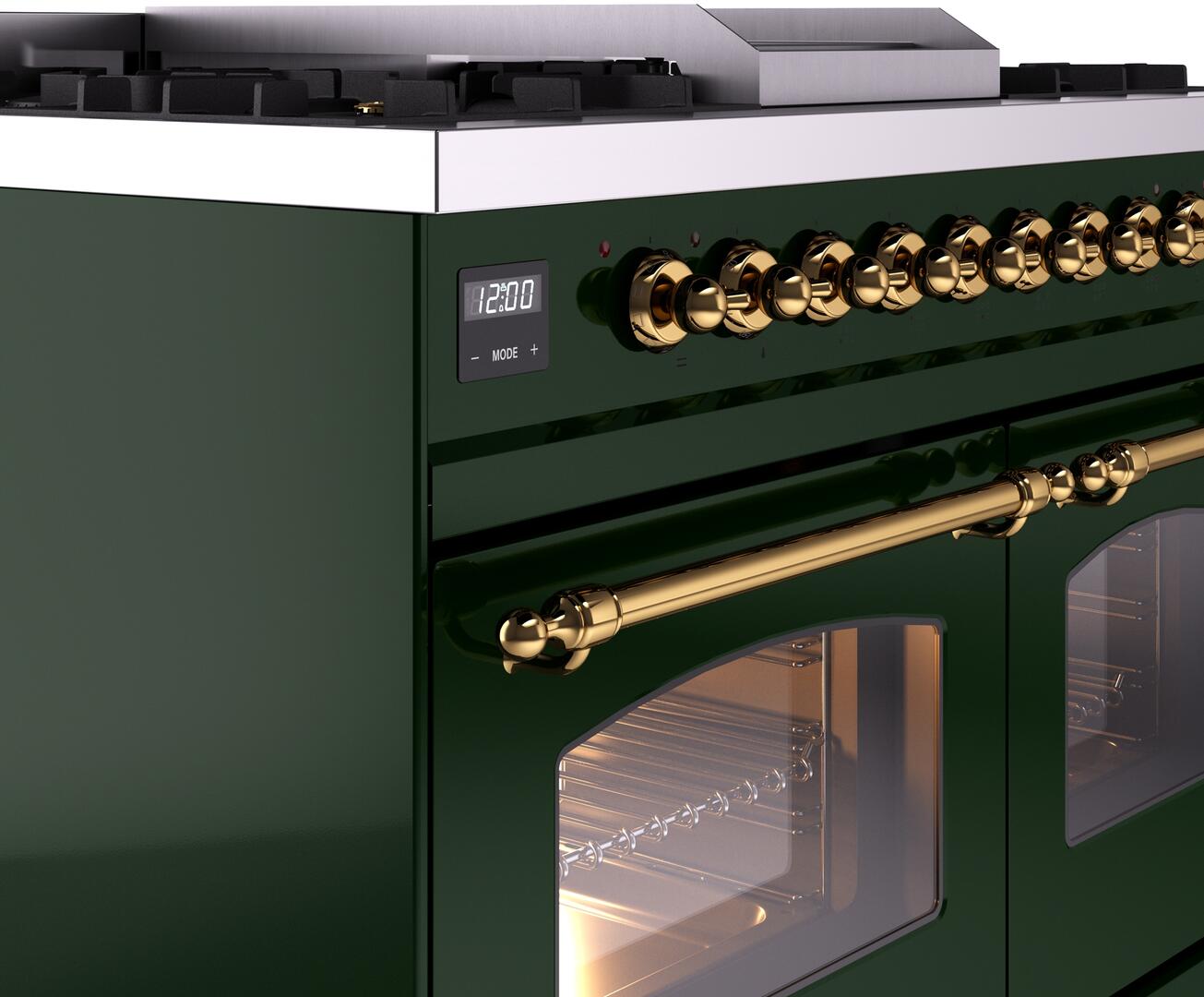 Ilve UPD40FNMPEGG Nostalgie Ii 40 Inch Dual Fuel Natural Gas Freestanding Range In Emerald Green With Brass Trim