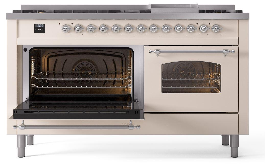 Ilve UP60FNMPAWC Nostalgie Ii 60 Inch Dual Fuel Natural Gas Freestanding Range In Antique White With Chrome Trim