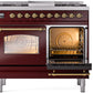 Ilve UPD40FNMPBUG Nostalgie Ii 40 Inch Dual Fuel Natural Gas Freestanding Range In Burgundy With Brass Trim