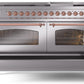 Ilve UP60FNMPSSP Nostalgie Ii 60 Inch Dual Fuel Natural Gas Freestanding Range In Stainless Steel With Copper Trim