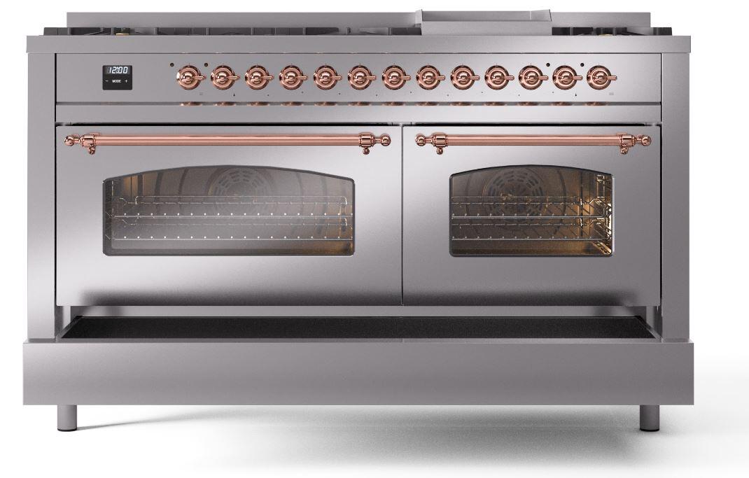 Ilve UP60FNMPSSP Nostalgie Ii 60 Inch Dual Fuel Natural Gas Freestanding Range In Stainless Steel With Copper Trim