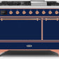 Ilve UM12FDQNS3MBP Majestic Ii 48 Inch Dual Fuel Natural Gas Freestanding Range In Blue With Copper Trim