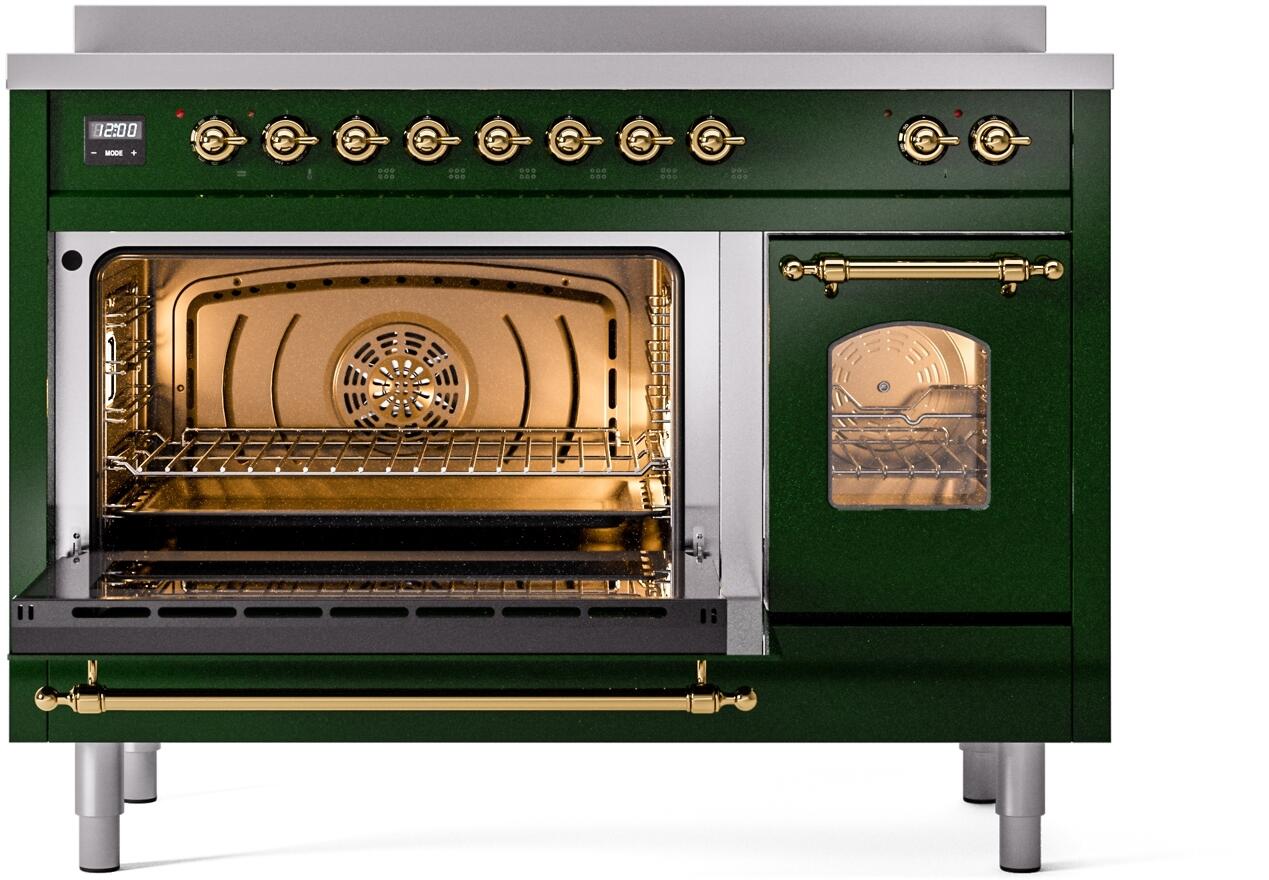 Ilve UPI486NMPEGG Nostalgie Ii 48 Inch Electric Freestanding Range In Emerald Green With Brass Trim