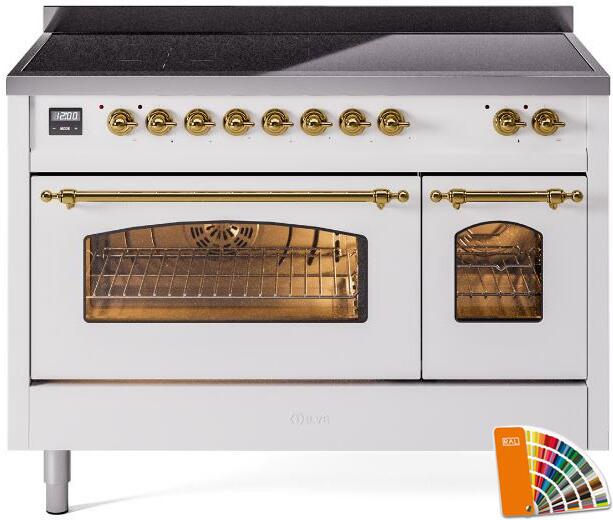 Ilve UPI486NMPRAG Nostalgie Ii 48 Inch Electric Freestanding Range In Ral Custom Color With Brass Trim