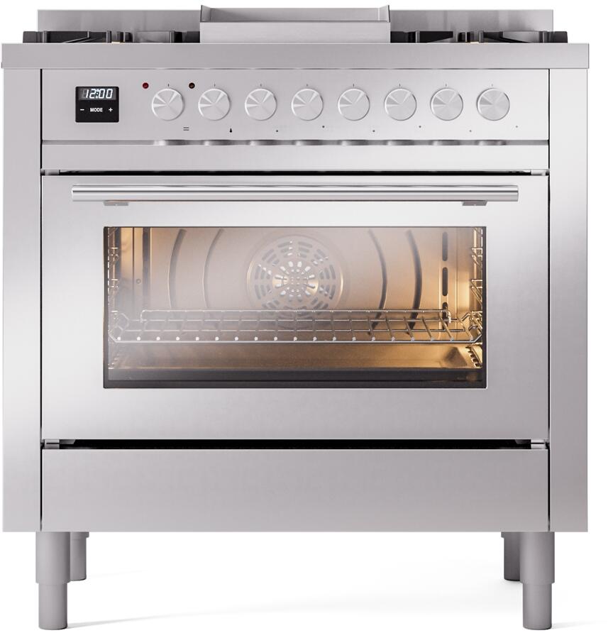 Ilve UP36FWMPSS Professional Plus Ii 36 Inch Dual Fuel Natural Gas Freestanding Range In Stainless Steel With Trim