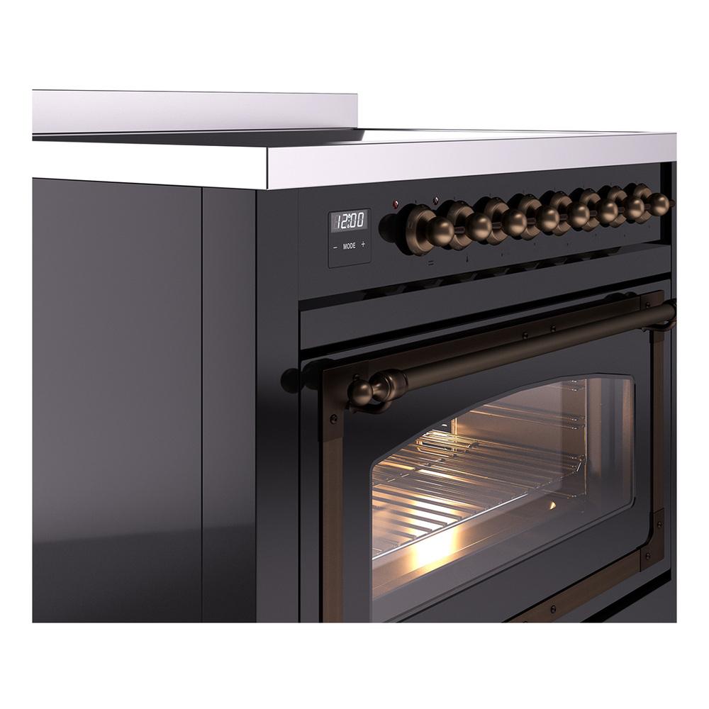 Ilve UNI366NMPBKB Ilve Uni366Nmpbkb Nostalgie Ii Noblesse 36" Induction Range (Triple Glass Door, Glossy Black, Burnished)