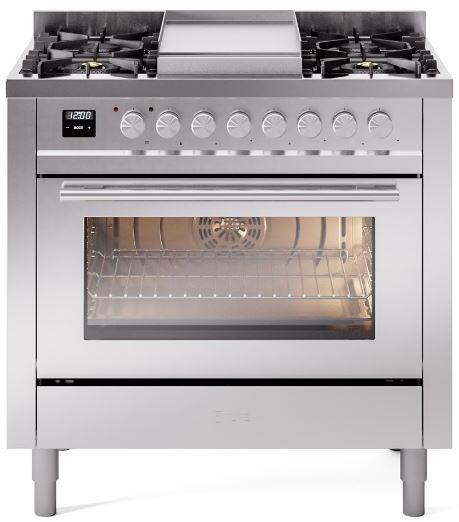 Ilve UP36FWMPSSLP Professional Plus Ii 36 Inch Dual Fuel Liquid Propane Freestanding Range In Stainless Steel With Trim