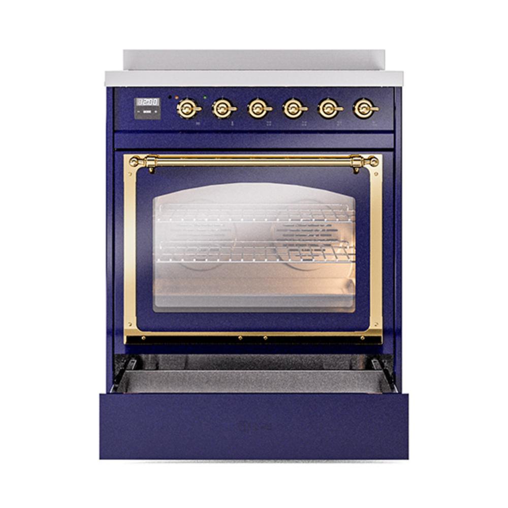 Ilve UNI304NMPMBG Ilve Uni304Nmpmbg Nostalgie Ii Noblesse 30" Induction Range (Triple Glass Door, Midnight Blue, Brass)