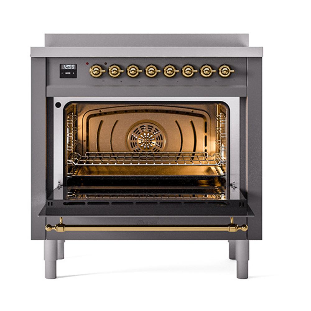 Ilve UNI366NMPMGG Ilve Uni366Nmpmgg Nostalgie Ii Noblesse 36" Induction Range (Triple Glass Door, Graphite Matte, Brass)