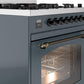 Ilve UP30NMPBGBLP Nostalgie Ii 30 Inch Dual Fuel Liquid Propane Freestanding Range In Blue Grey With Bronze Trim