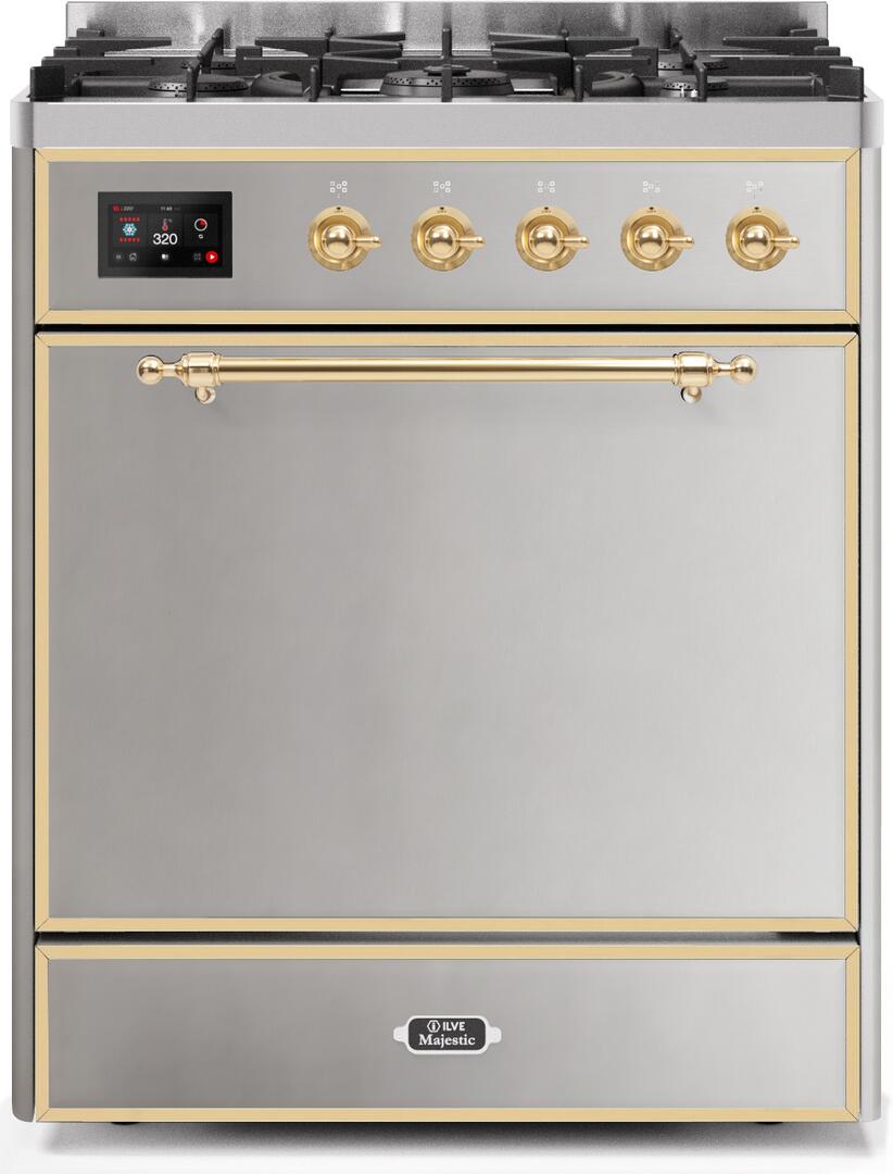 Ilve UM30DQNE3SSG Majestic Ii 30 Inch Dual Fuel Natural Gas Freestanding Range In Stainless Steel With Brass Trim