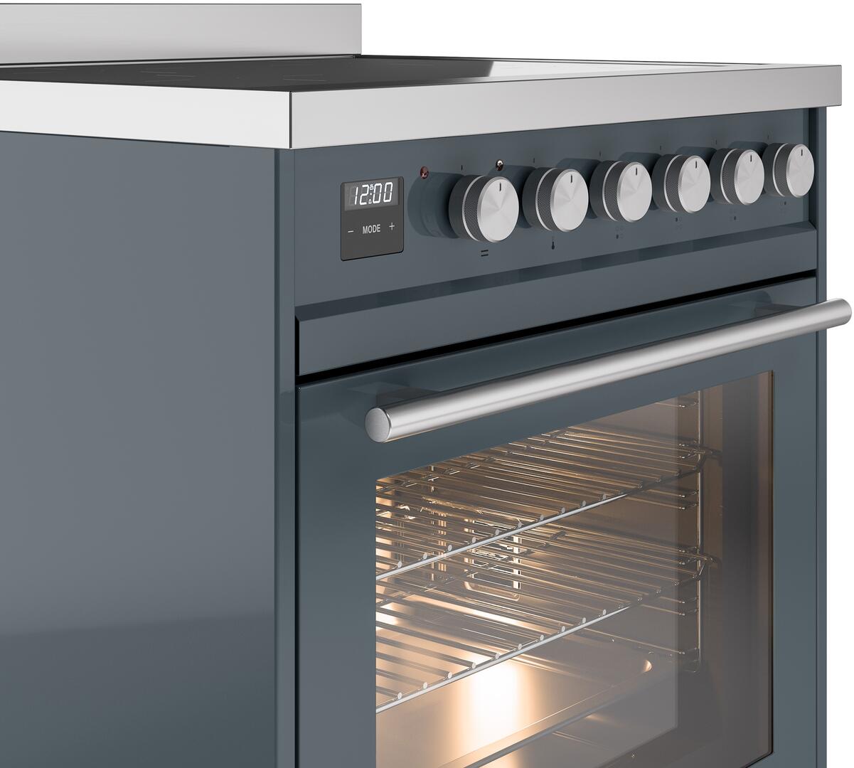 Ilve UPI304WMPBG Professional Plus Ii 30 Inch Electric Freestanding Range In Blue Grey With Trim