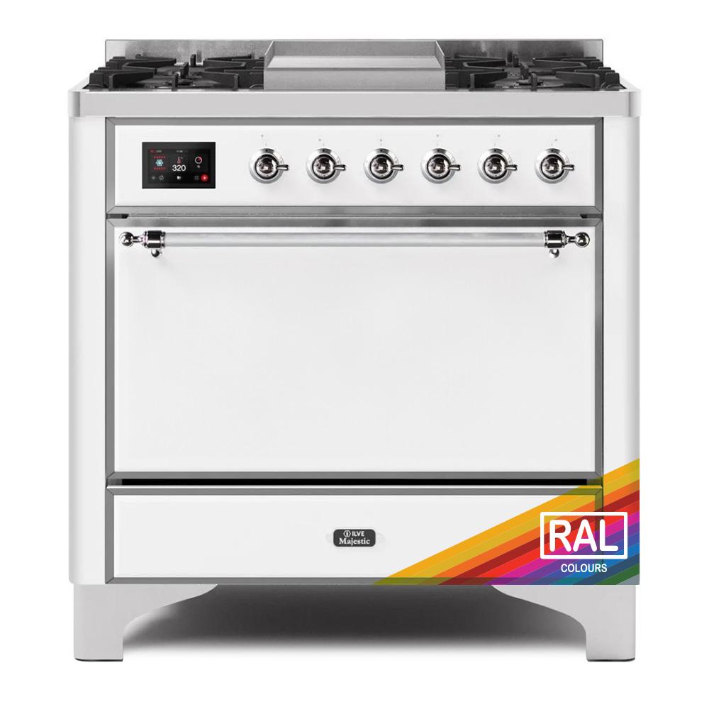 Ilve UM09FDQNS3RAC Ilve Majestic Ii 36 Um09Fdqns3Rac Freestanding Dual Fuel Range With 6 Sealed Burners Yes Single Oven With Solid Door In Ral Color With Chrome Knobs