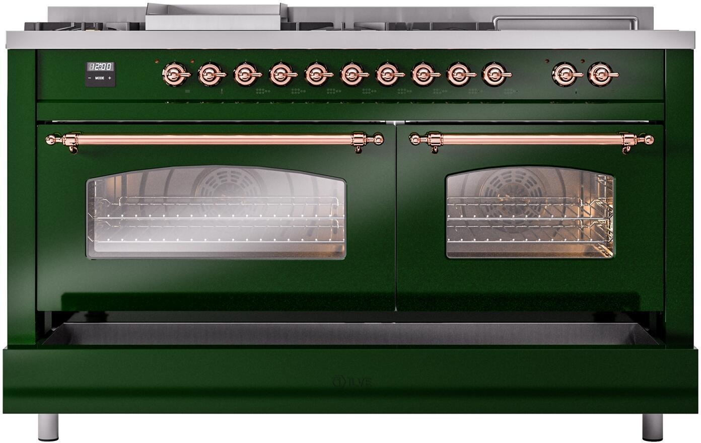 Ilve UP60FSNMPEGP Nostalgie Ii 60 Inch Dual Fuel Natural Gas Freestanding Range In Emerald Green With Copper Trim