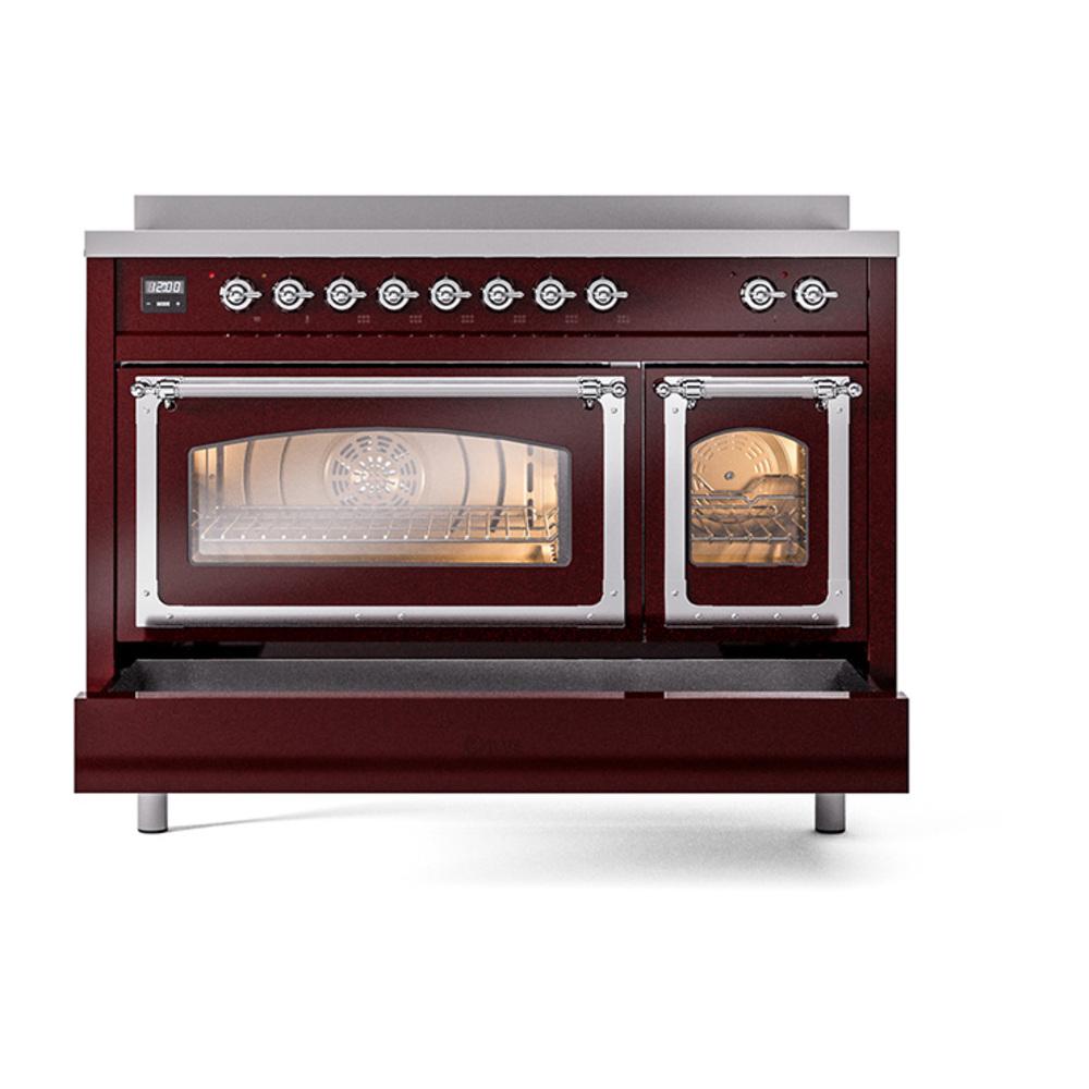 Ilve UNI486NMPBUC Ilve Uni486Nmpbuc Nostalgie Ii Noblesse 48" Induction Range (Triple Glass Door, Burgundy, Chrome)