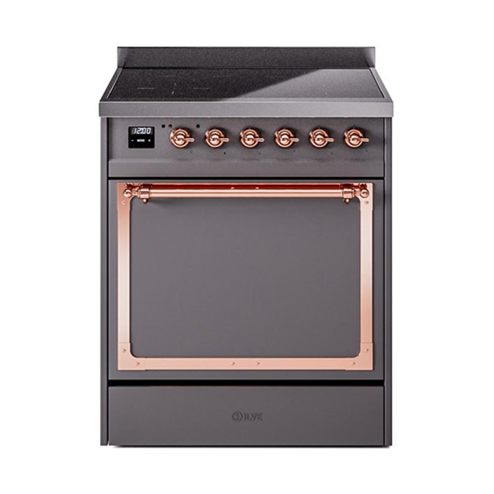 Ilve UNI304QNMPMGP Ilve Uni304Qnmpmgp Nostalgie Ii Noblesse 30" Induction Range (Solid Door, Graphite Matte, Copper)