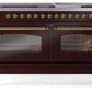 Ilve UP60FNMPBUGLP Nostalgie Ii 60 Inch Dual Fuel Liquid Propane Freestanding Range In Burgundy With Brass Trim