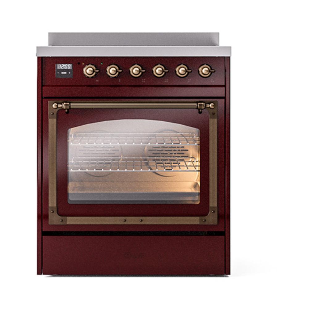 Ilve UNI304NMPBUB Ilve Uni304Nmpbub Nostalgie Ii Noblesse 30" Induction Range (Triple Glass Door, Burgundy, Burnished)