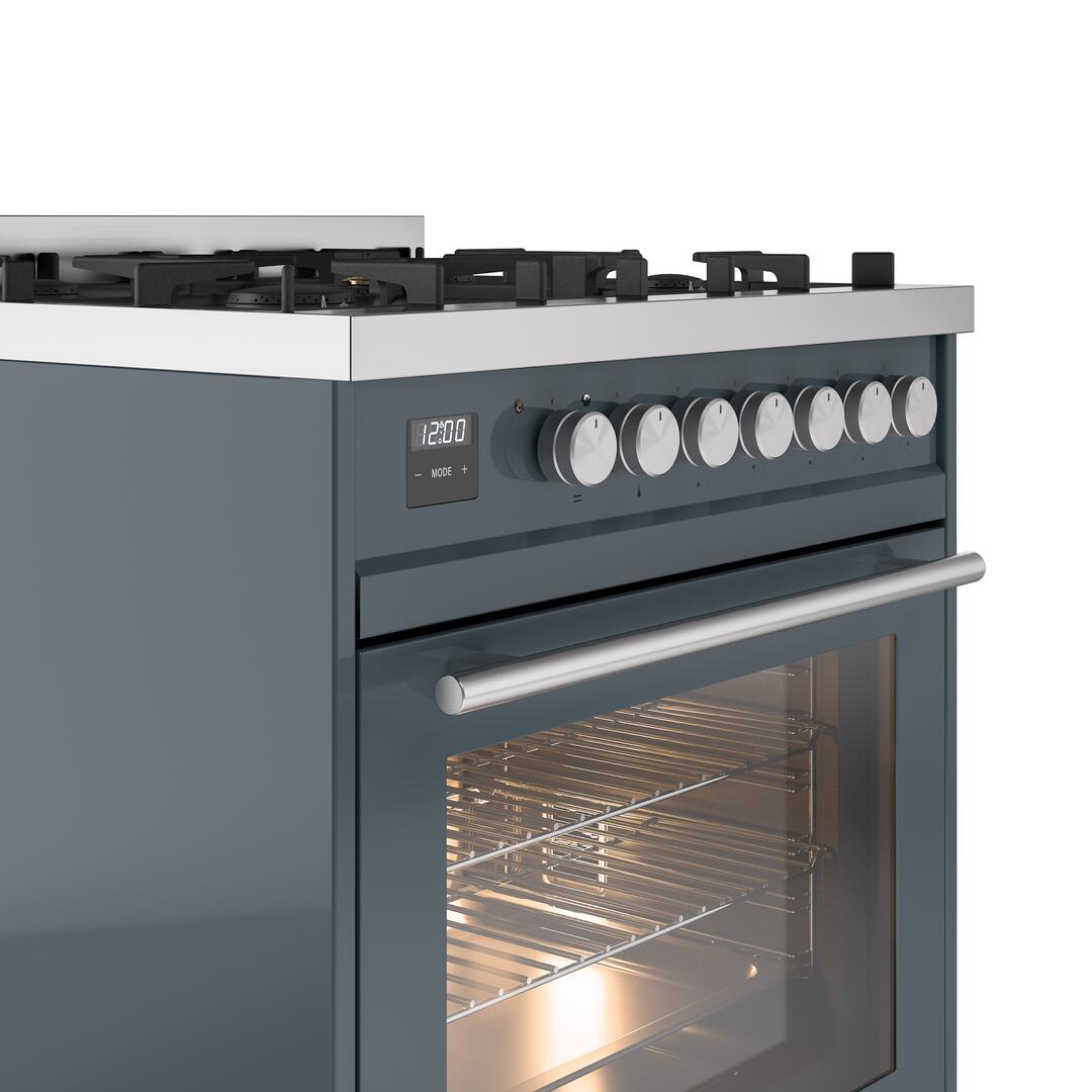 Ilve UP30WMPBG Professional Plus Ii 30 Inch Dual Fuel Natural Gas Freestanding Range In Blue Grey With Trim