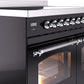 Ilve UPDI406NMPBKC Nostalgie Ii 40 Inch Electric Freestanding Range In Glossy Black With Chrome Trim