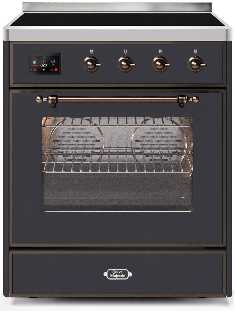 Ilve UMI30NE3MGB Majestic Ii 30 Inch Electric Freestanding Range In Matte Graphite With Bronze Trim