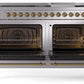 Ilve UP60FNMPSSG Nostalgie Ii 60 Inch Dual Fuel Natural Gas Freestanding Range In Stainless Steel With Brass Trim