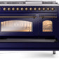 Ilve UP48FNMPMBB Nostalgie Ii 48 Inch Dual Fuel Natural Gas Freestanding Range In Blue With Bronze Trim