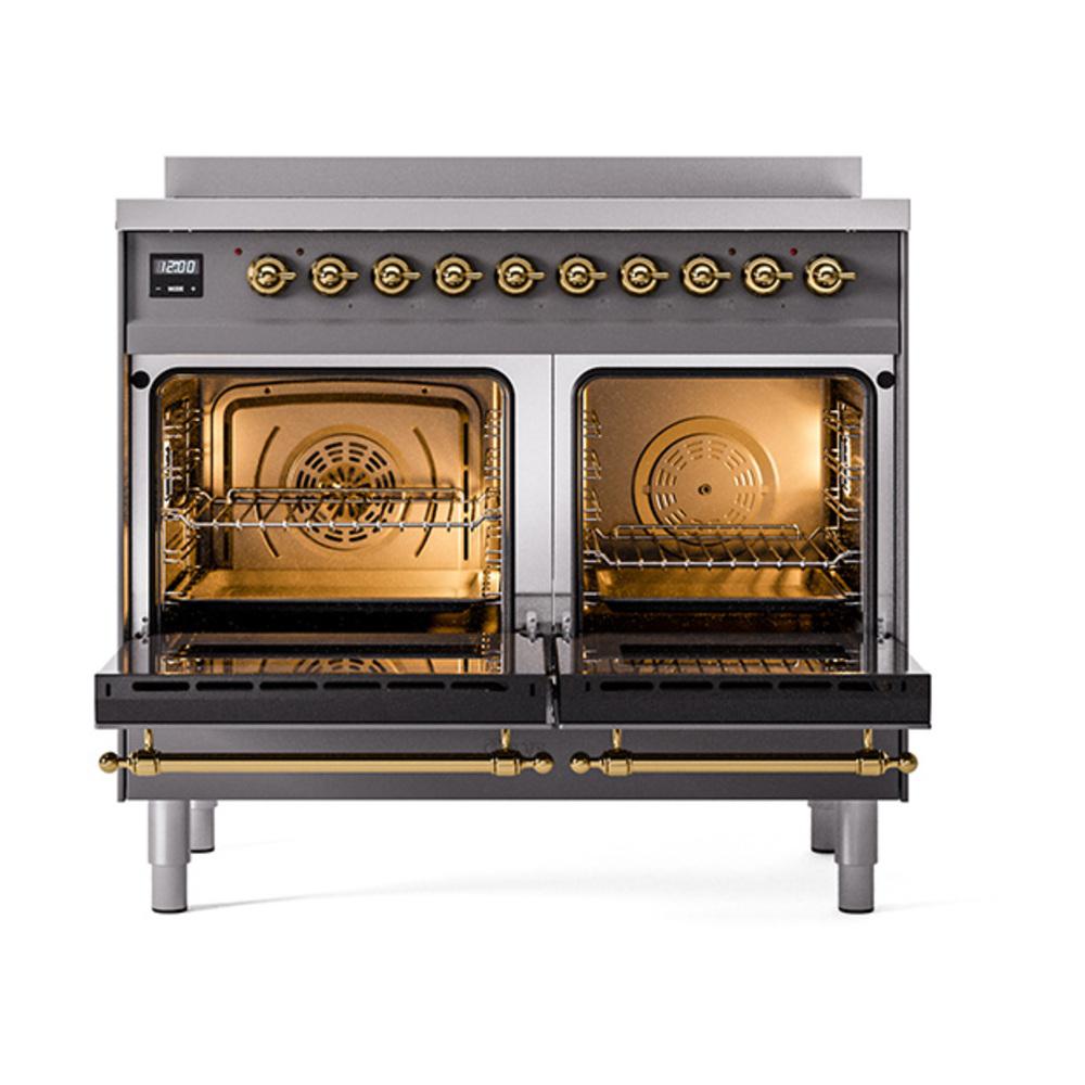 Ilve UNDI406NMPMGG Ilve Undi406Nmpmgg Nostalgie Ii Noblesse 40" Induction Range (Triple Glass Door, Graphite Matte, Brass)