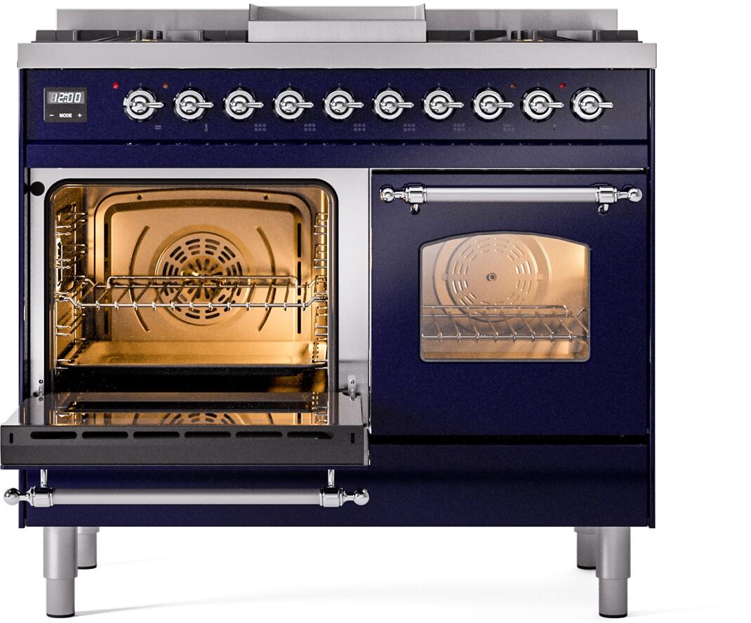 Ilve UPD40FNMPMBCLP Nostalgie Ii 40 Inch Dual Fuel Liquid Propane Freestanding Range In Blue With Chrome Trim