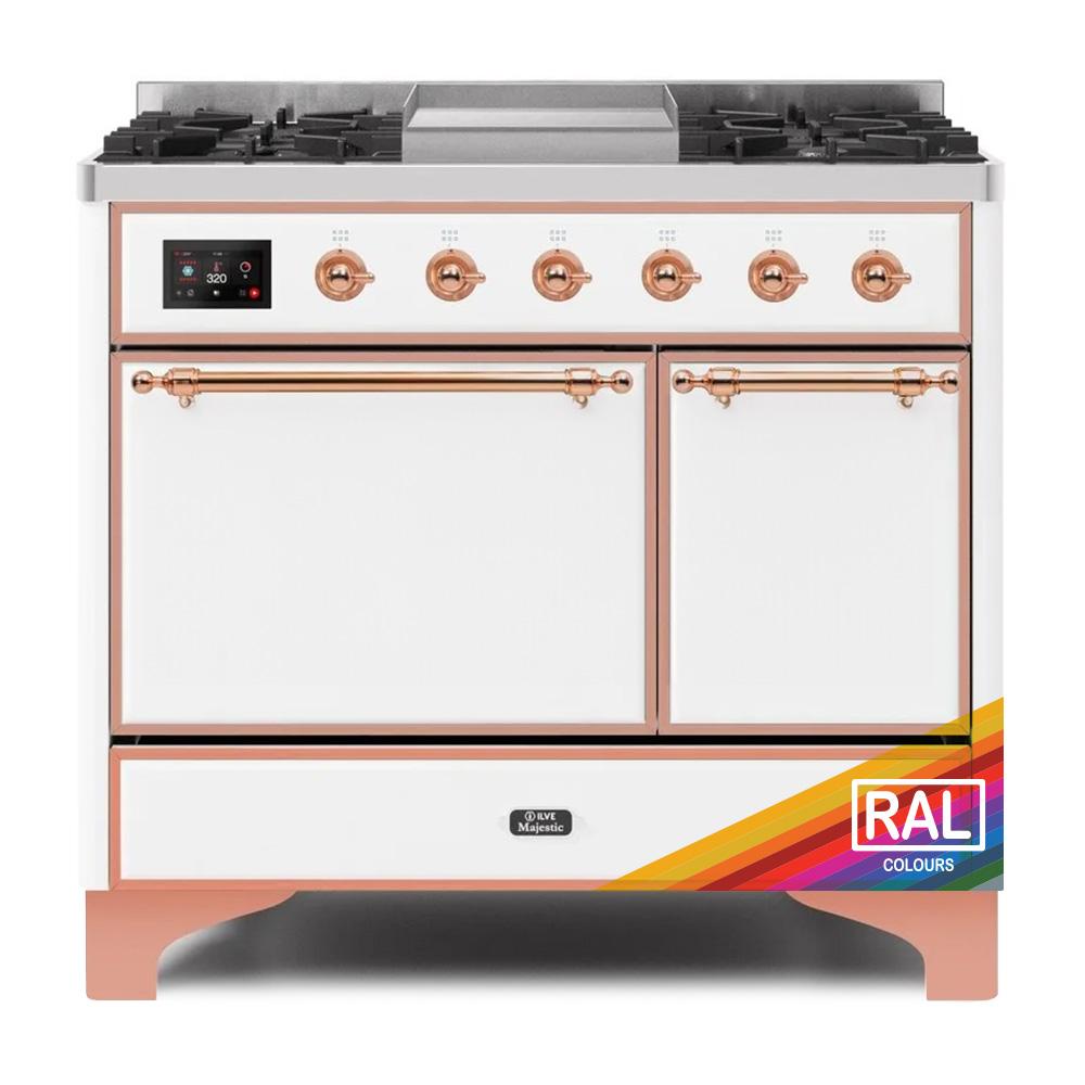 Ilve UMD10FDQNS3RAP Ilve Majestic Ii 40 Umd10Fdqns3Rap Freestanding Dual Fuel Range With 6 Sealed Burners Yes Double Oven With Solid Door In Ral Color With Copper Knobs