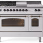 Ilve UP48FSNMPWHBLP Nostalgie Ii 48 Inch Dual Fuel Liquid Propane Freestanding Range In White With Bronze Trim