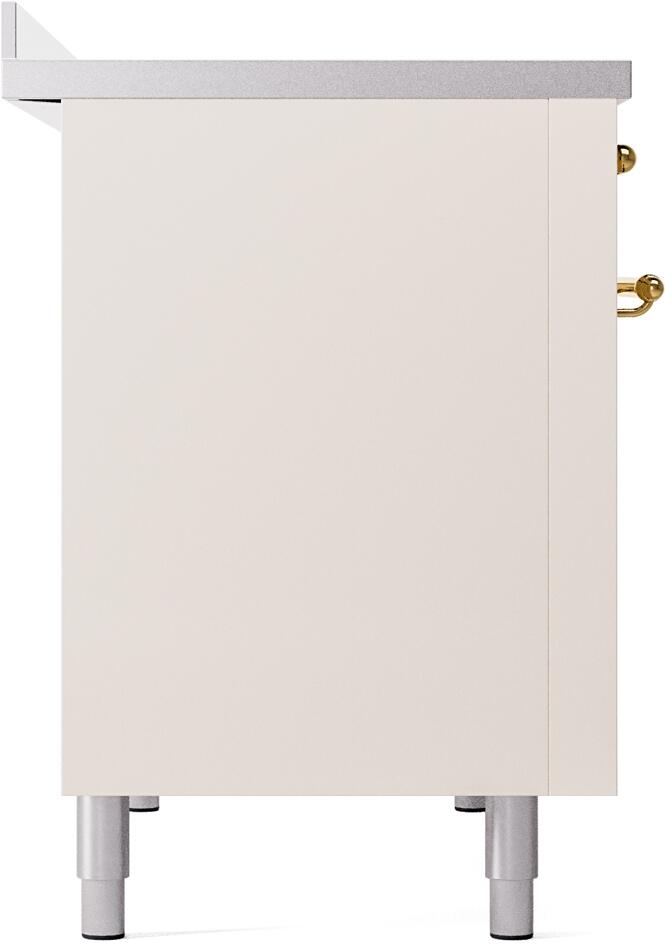 Ilve UPI486NMPAWG Nostalgie Ii 48 Inch Electric Freestanding Range In Antique White With Brass Trim