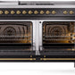 Ilve UP60FSNMPBKGLP Nostalgie Ii 60 Inch Dual Fuel Liquid Propane Freestanding Range In Glossy Black With Brass Trim