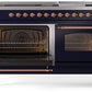 Ilve UP60FNMPMBPLP Nostalgie Ii 60 Inch Dual Fuel Liquid Propane Freestanding Range In Blue With Copper Trim