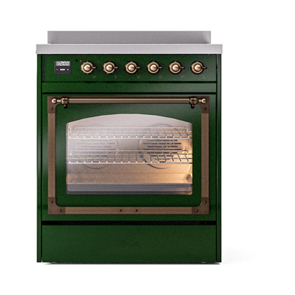 Ilve UNI304NMPEGB Ilve Uni304Nmpegb Nostalgie Ii Noblesse 30" Induction Range (Triple Glass Door, Emerald Green, Burnished)