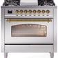 Ilve UP36FNMPSSG Nostalgie Ii 36 Inch Dual Fuel Natural Gas Freestanding Range In Stainless Steel With Brass Trim