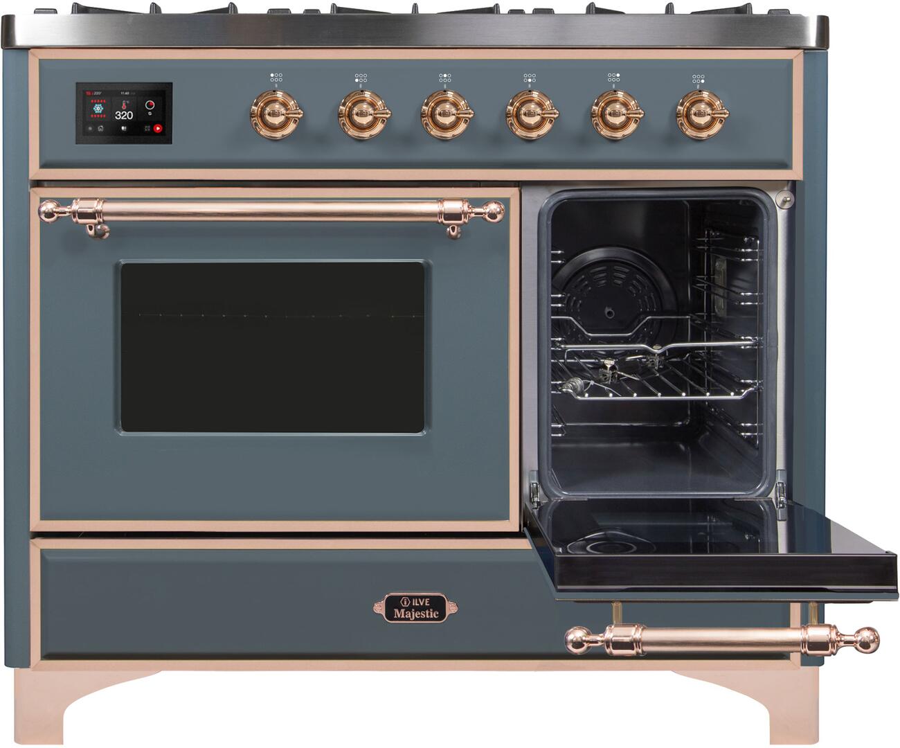 Ilve UMD10FDNS3BGP Majestic Ii 40 Inch Dual Fuel Natural Gas Freestanding Range In Blue Grey With Copper Trim