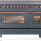 Ilve UPI486NMPBGP Nostalgie Ii 48 Inch Electric Freestanding Range In Blue Grey With Copper Trim