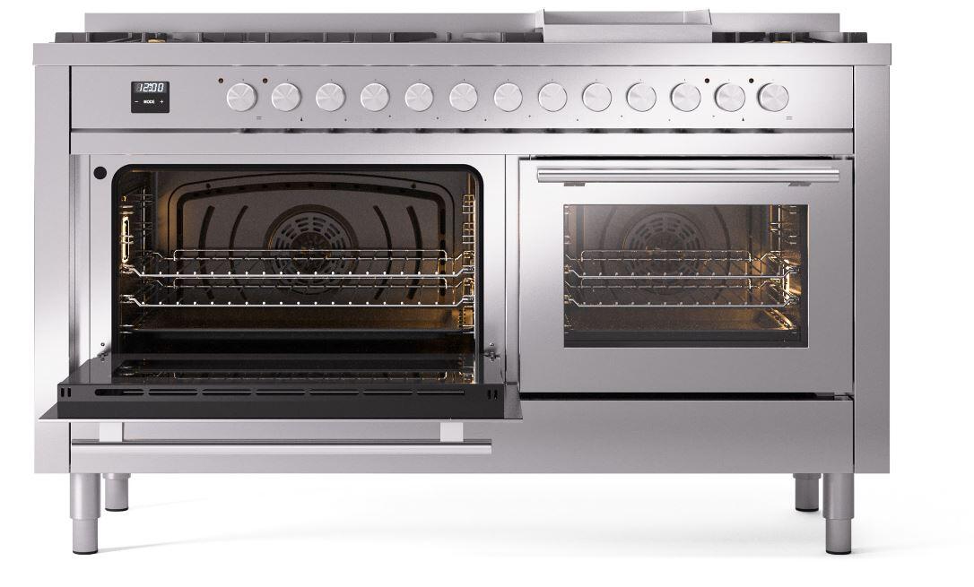 Ilve UP60FWMPSS Professional Plus Ii 60 Inch Dual Fuel Natural Gas Freestanding Range In Stainless Steel With Trim