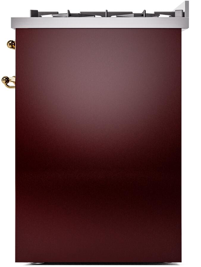 Ilve UP30NMPBUG Nostalgie Ii 30 Inch Dual Fuel Natural Gas Freestanding Range In Burgundy With Brass Trim