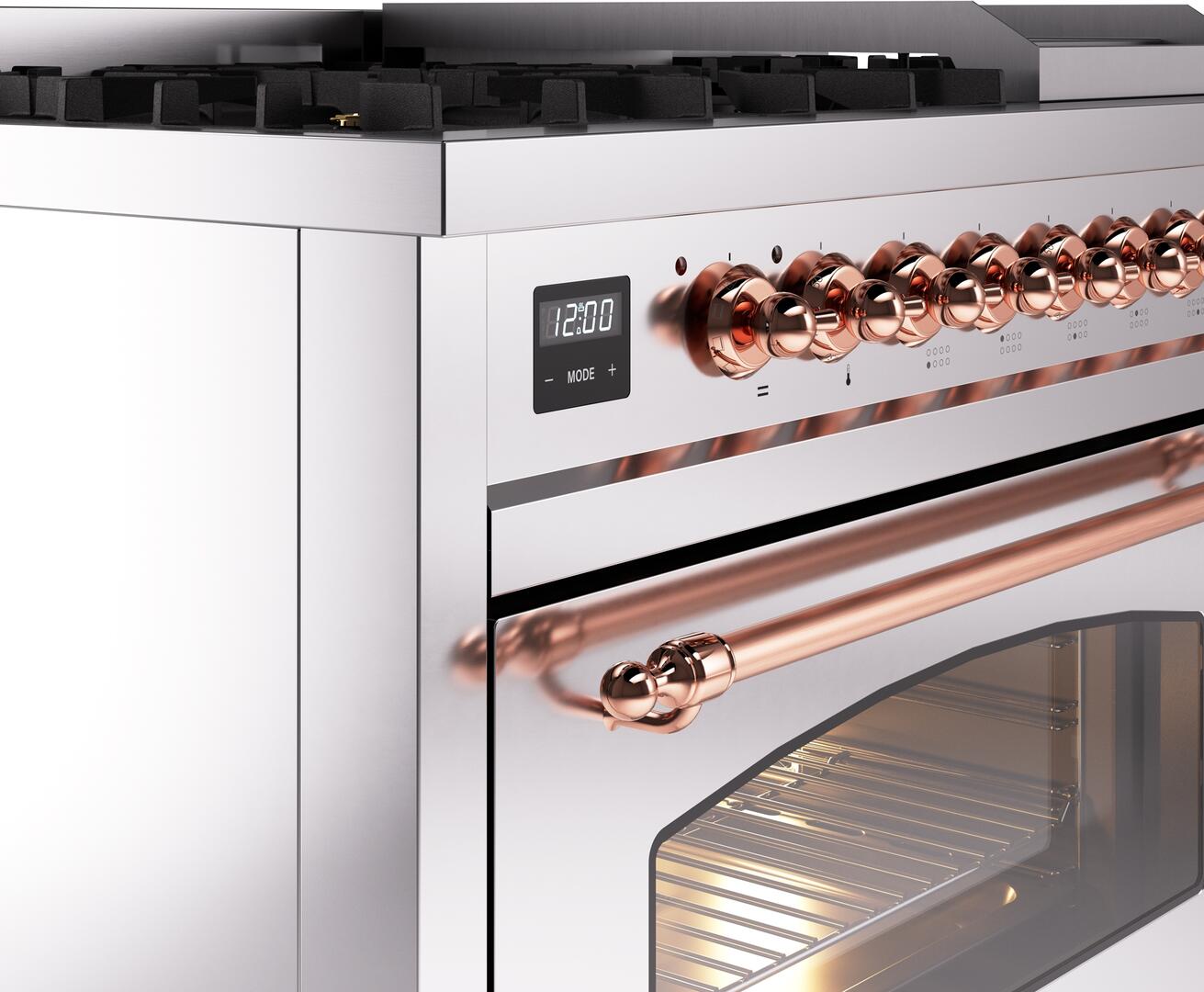 Ilve UP48FNMPSSP Nostalgie Ii 48 Inch Dual Fuel Natural Gas Freestanding Range In Stainless Steel With Copper Trim